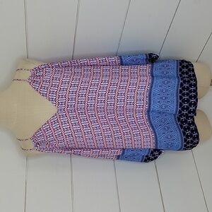 SKIES ARE BLUE medium pink blue white cold shoulder 3/4 sleeve blouse